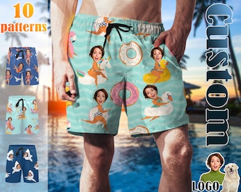 Custom Face Men Swimwear Personalized Men Bathing Suit Face on Beach Shorts Custom Face Swim Trunk Party/Vacation/Father&#39;s Day Gift for Dad