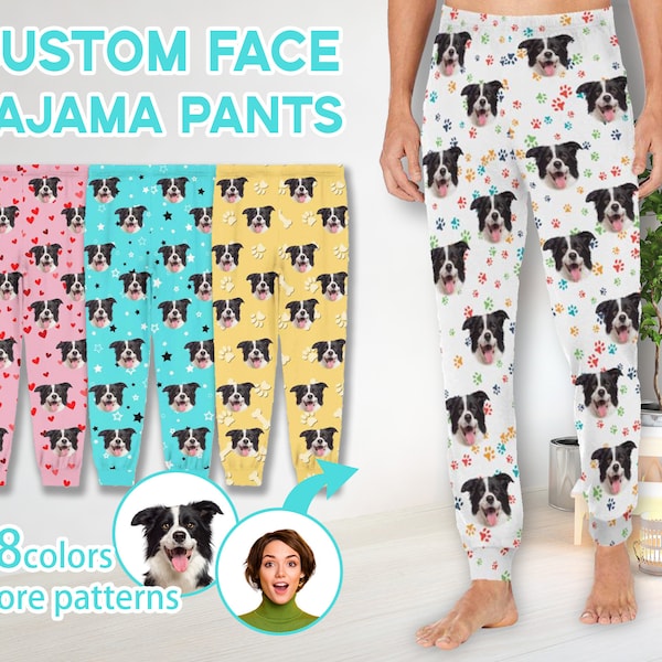 Custom Face Pajama Pants Funny Cat Dog Photo on Men Pajama Pants Christmas Pajama Pants Gift For BF Husband Pet Lovers