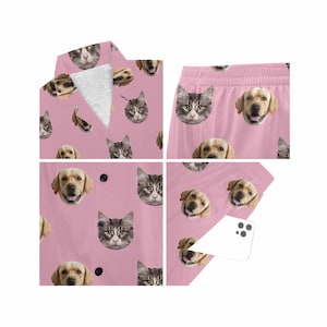 Custom Cat Dog Faces Women Men Short Sleeve Pajama Set Personalized Funny Your Photo on Pet Lovers PJs Birthday Anniversary Gift for Mom Dad image 8