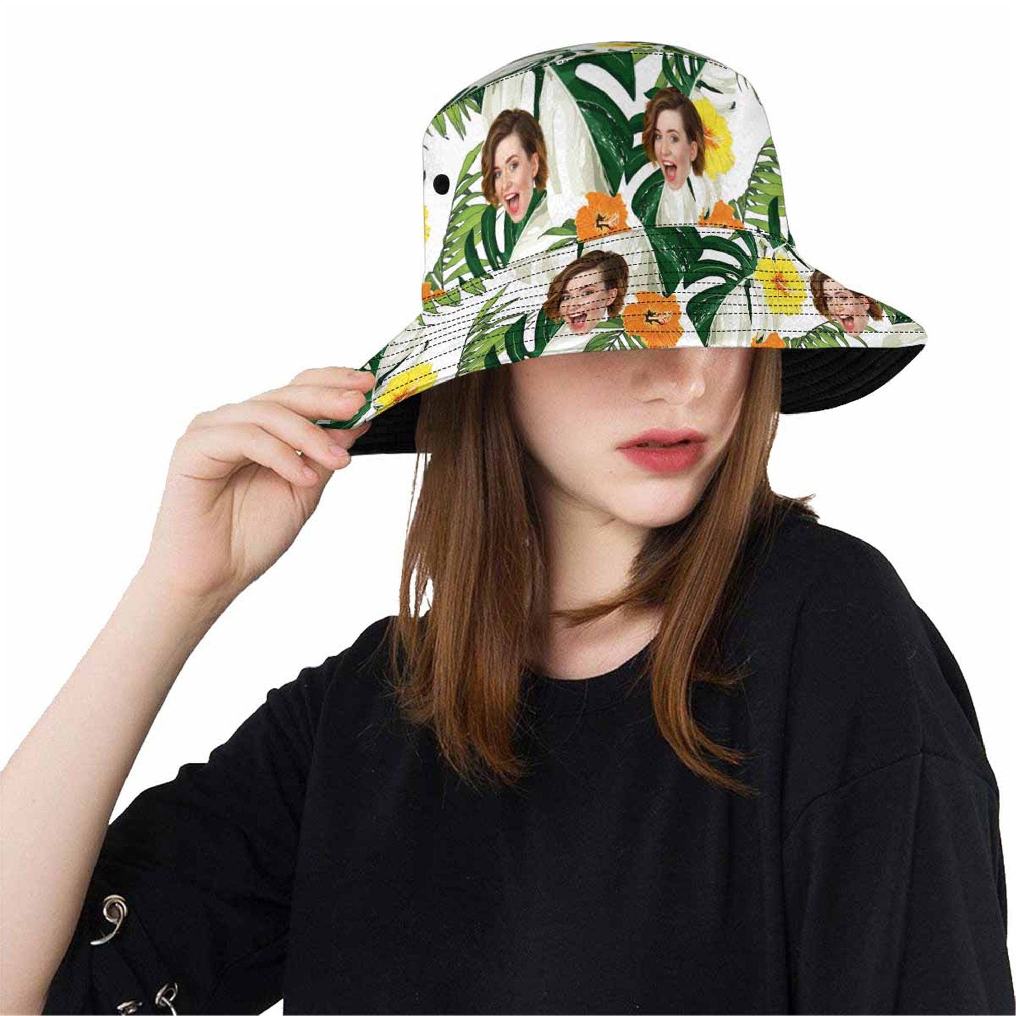 Tropical Flower Pattern Hat,custom Face Unisex Bucket Hat