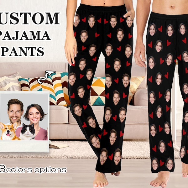 Custom Face Pajama Pants for Women Men Personalized Pajama Pants with Photo Women PJs Pants Pajama Bottoms Birthday Valentines Gift for Her