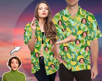 Banana Pattern,Custom Hawaiian Shirt,Personalized Faces Aloha Shirt,Men Button Down Shirt Tops,Fashion Summer Vacation Hawaii Shirt