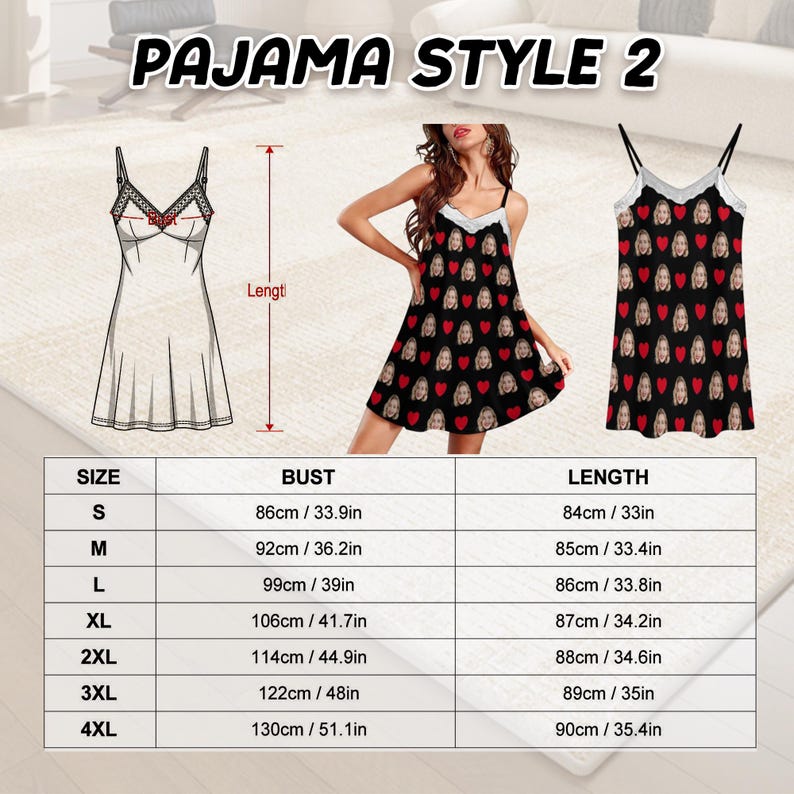 Custom Face Lace Pajama Dress, Personalized Women's Nightgown, Pajama Set with Photo, Gifts for Wife Mom Pajama Style 2