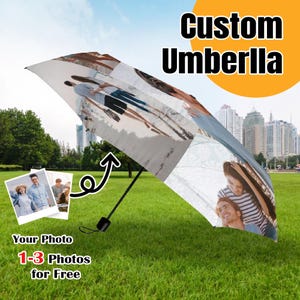 Custom Pictures Umbrella, Personalized Printed Photo Face Automatic Umbrella, Portable Travel Rain Gifts for Men and Women Family