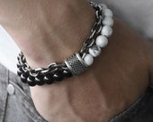 New 2022 Men 39 s Tiger Eye Stone Beaded Bracelet Stainless Steel Gunmetal Link Chain Yoga Bracelet Male Jewelry