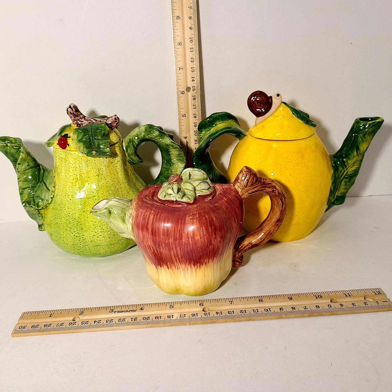 Vintage fruit trio teapots bundle Tea time cute teapots pear Etsy