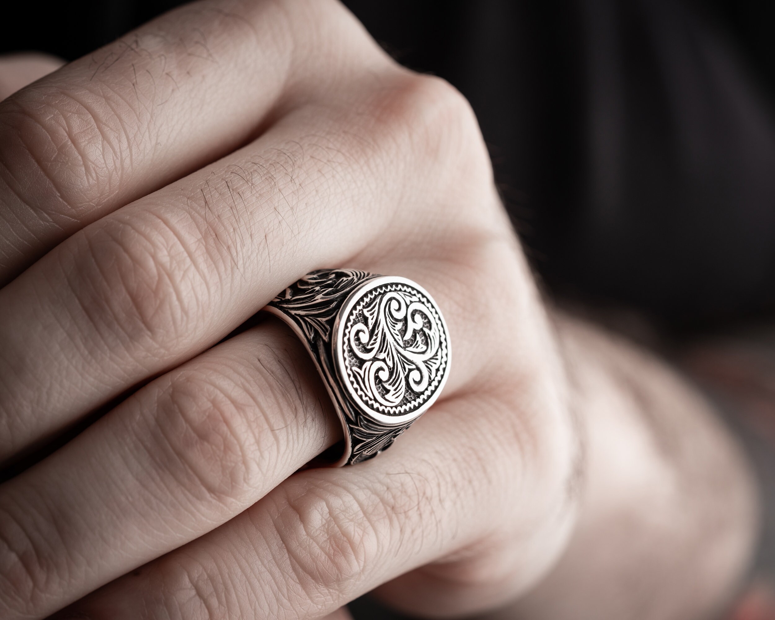 Wave Solid Silver Ring, 925 Sterling Silver Wave Embroidered