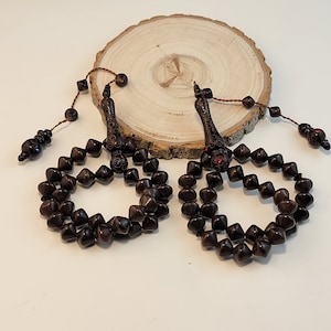 Kuka wood tasbih with Rubby, Saphire stone , Tesbih 33 Beads, Handmade Misbaha, Special Ramadan Gift