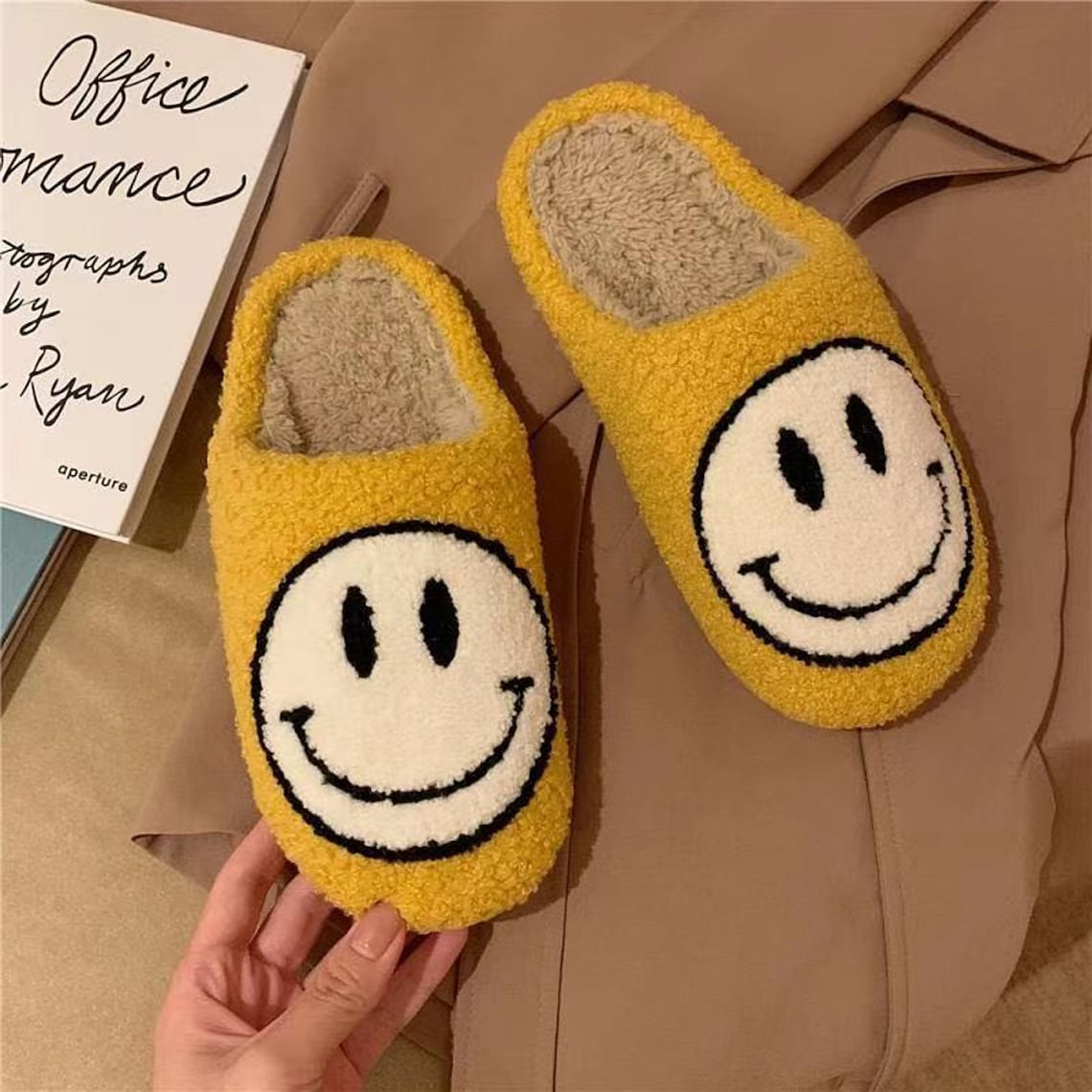 yellow smiley slippers
