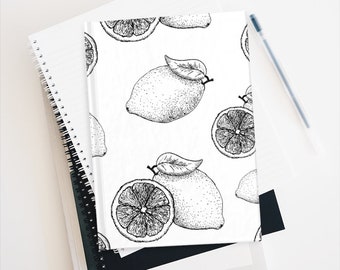 Black & White Lemon Notebook | Fruit Citrus Journal for Her Notebook for Women