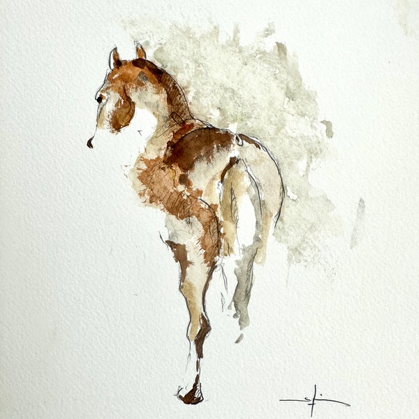 Dessin de cheval, aquarelle de cheval, art original étalon, déco murale équestre, illustration jument, art des chevaux, cadeau cheval