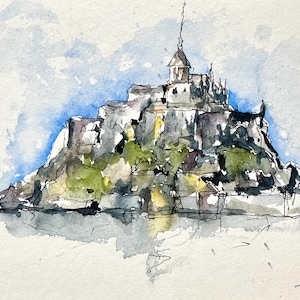 Mont Saint Michel original watercolor, Normandy beach illustration, France beach, Mont Saint Michel illustration, gift