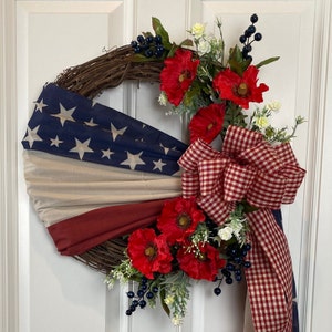 Patriotic Wreath Flag Wreath, Fourth of July Wreath, Flag Bunting Wreath, Red White and Blue Wreath, summer wreath