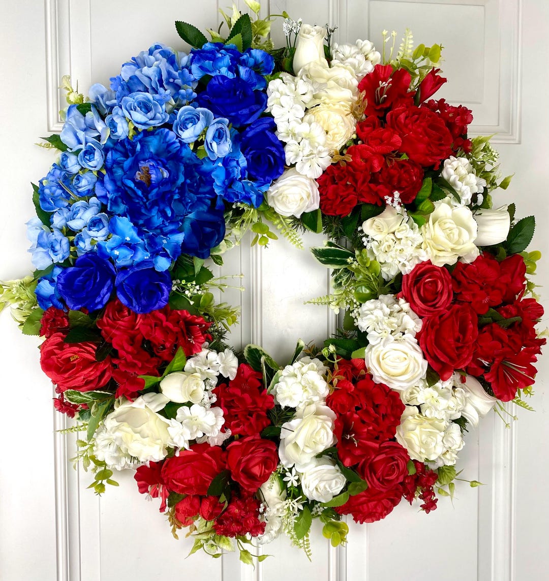 Floral American Flag Wreath: Patriotic 4th of July Decor - Etsy