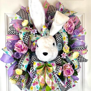 XL Bunny Wreath for front Door, Spring Wreath, Flower Patch