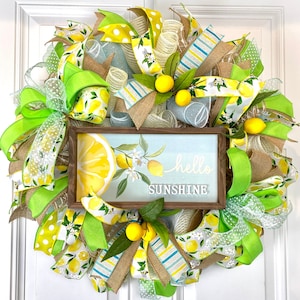 Summer Wreath, Everyday Lemon Wreath, Hello Sunshine, Wreath for Front Door, Farmhouse Wreath, Everyday Wreath