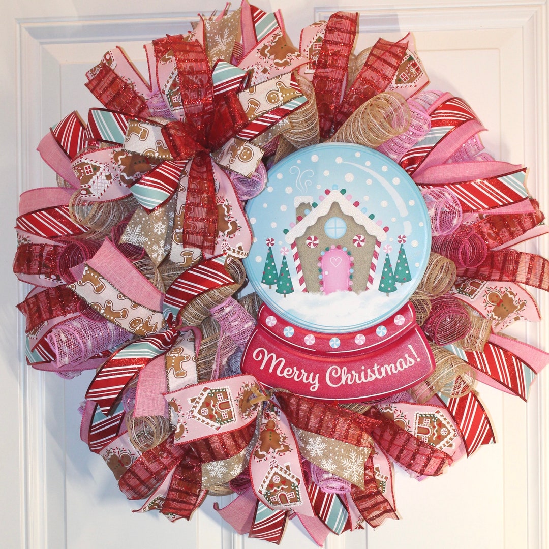 Gingerbread Snow Globe Christmas Wreath: Holiday Front Door Decor - Etsy