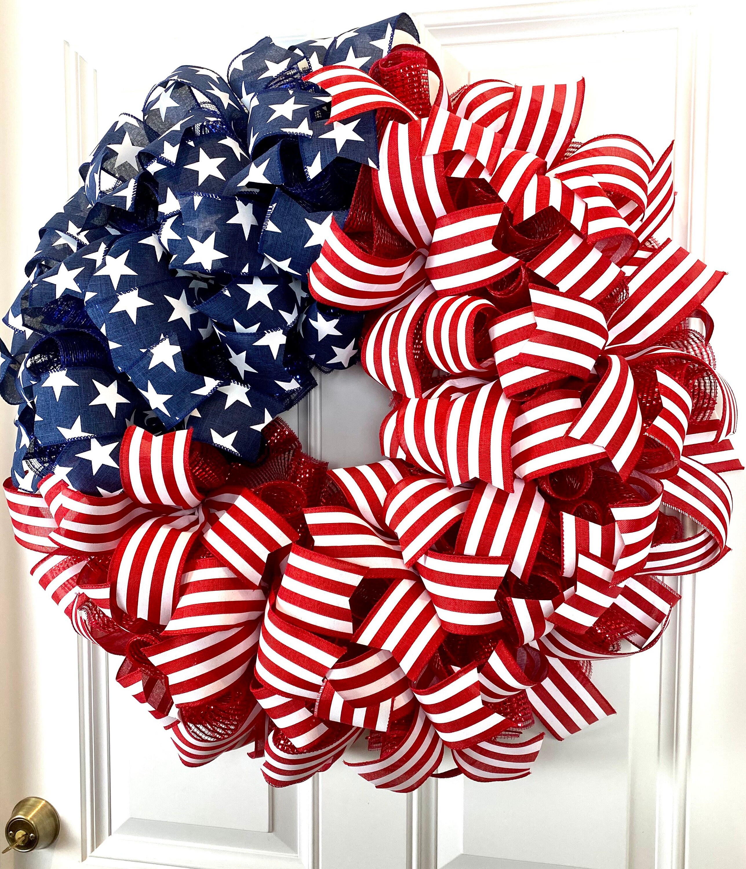 XL American Flag Wreath: Patriotic Red White and Blue Decor - Etsy