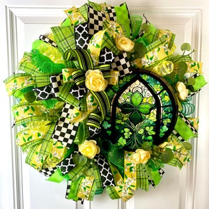 St Patricks Day Wreath, Everyday Irish Wreath, Green Stained Glass for front door