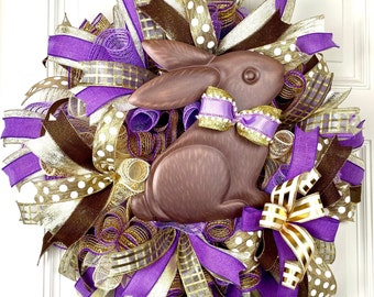 Elegant Chocolate Bunny Wreath, Easter, Spring Decor