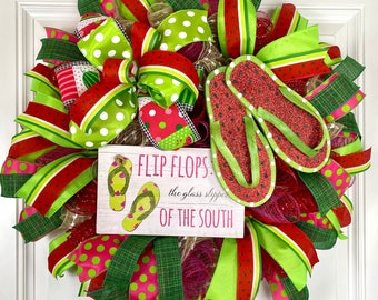 Flip Flop Summer Watermelon Wreath, Front Door Wreath, Kitchen Wreath, Spring Wreath, Boho