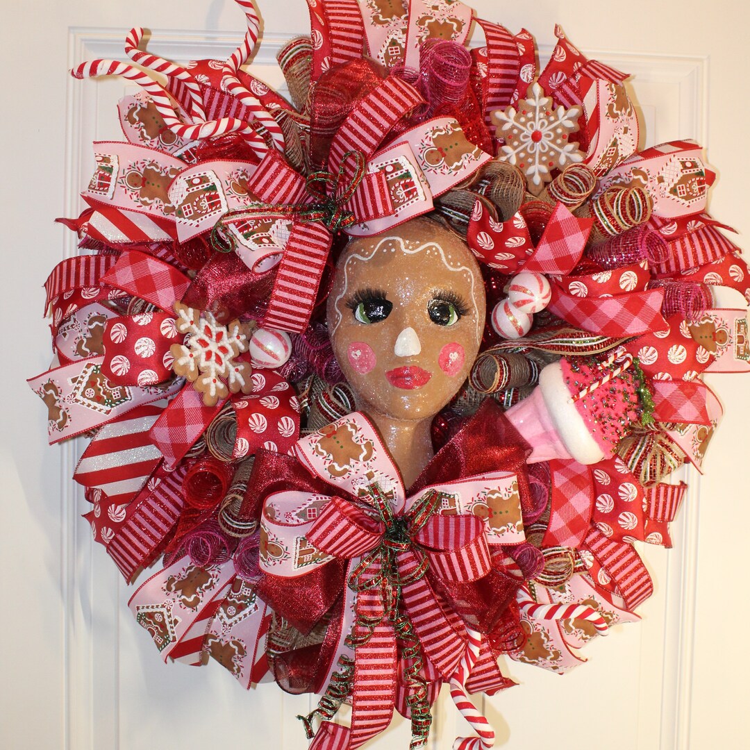 Gingerbread Wreath Christmas Deco Mesh Wreath Gingerbread - Etsy