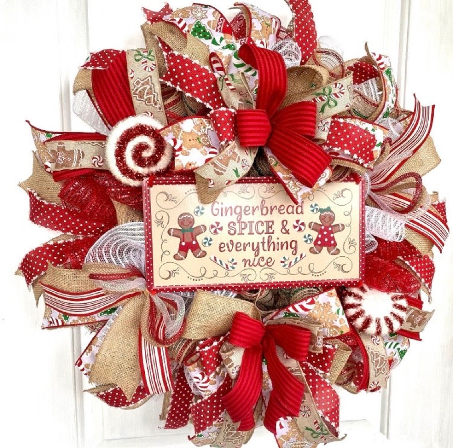 Gingerbread Christmas Wreath: Large Holiday Front Door Decor - Etsy