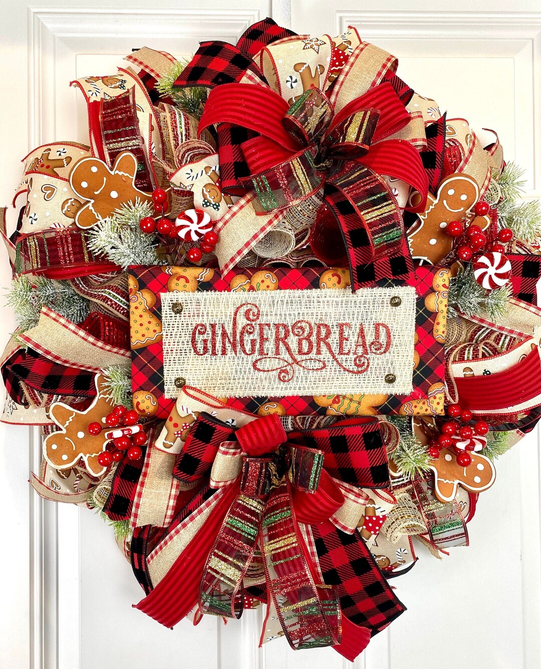 Christmas Wreath, Gingerbread, Farmhouse Winter Wreath for Front Door ...