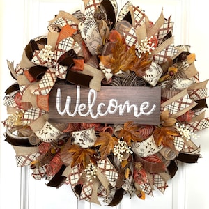 Fall Wreath, Farmhouse, Autumn, Thanksgiving Decor, Mesh Wreath