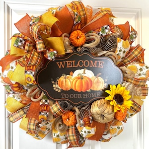 Fall Wreath, Farmhouse decor, Pumpkin decor, deco mesh wreath, Fall wreath for front door, fall decor, double door wreath