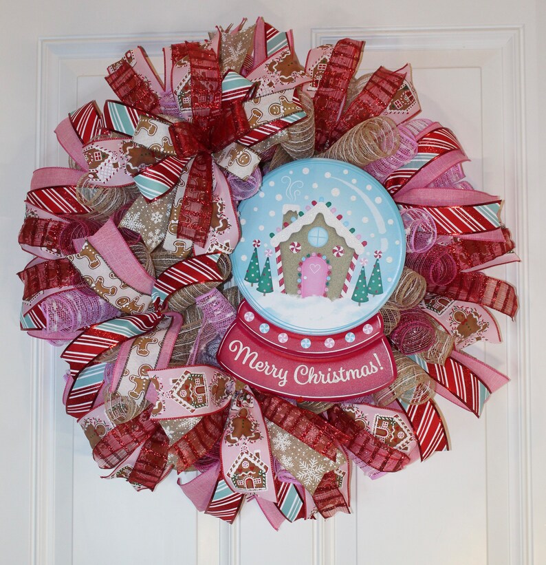 Gingerbread Snow Globe Christmas Wreath: Holiday Front Door Decor - Etsy