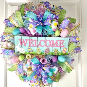 Spring Bunny Wreath: Pastel Easter Egg Welcome Decor