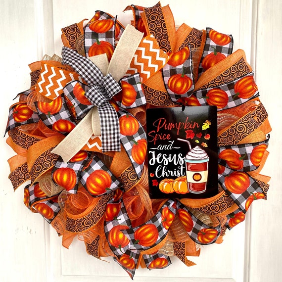 Fall Pumpkin Wreath: Farmhouse Thanksgiving Decor, Christian Theme