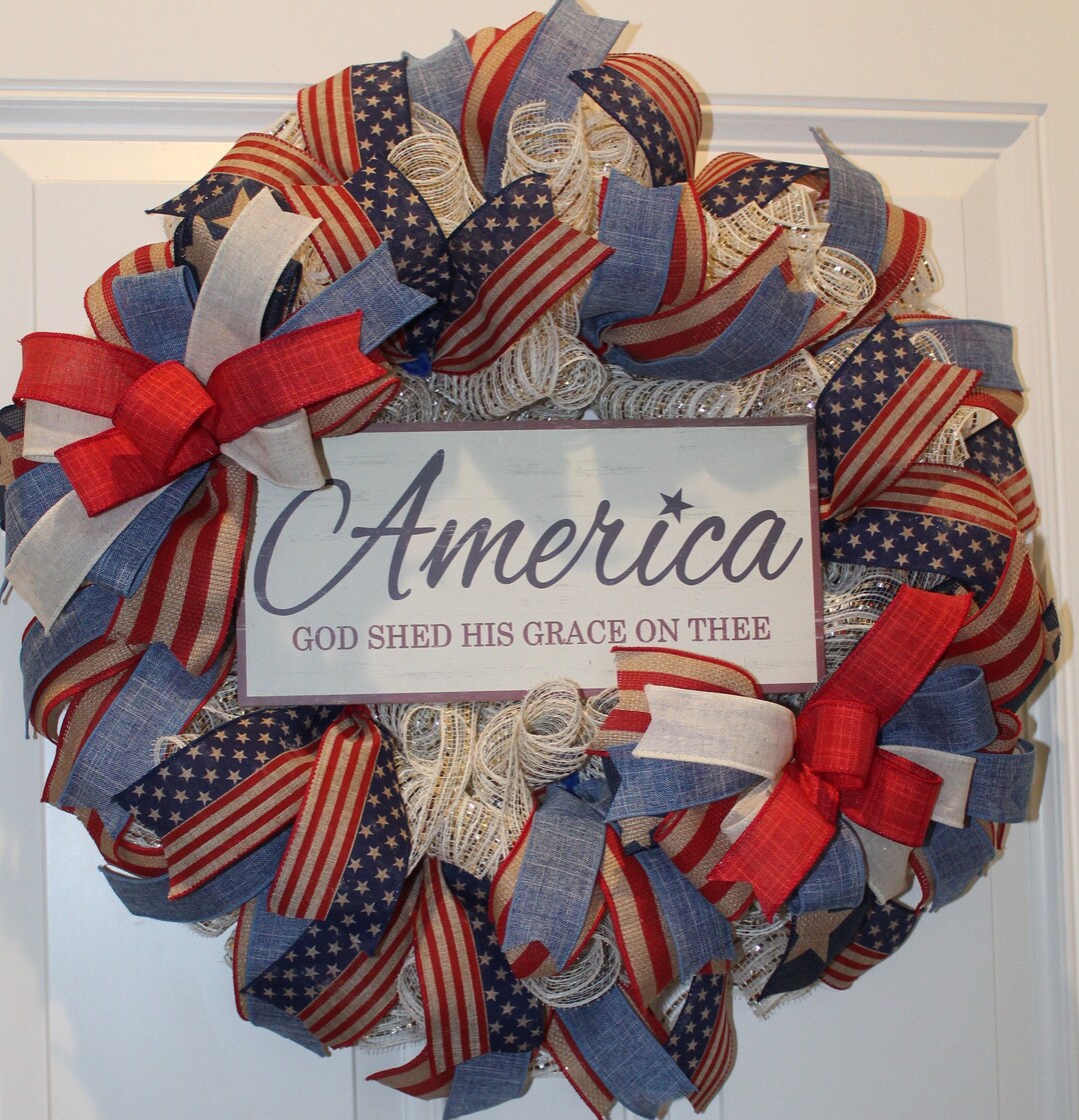 Patriotic Wreath Rustic Country Flag Wreath Fourth of July - Etsy