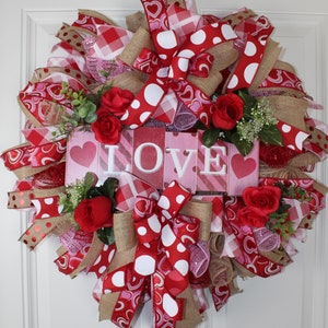 Valentine&#39;s Day Heart Wreath: Pink, Red & Burlap Farmhouse Decor