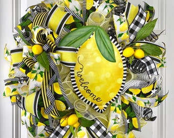 Summer Wreath, Everyday Lemon Wreath, Hello Sunshine, Wreath for Front Door, Farmhouse Wreath, Everyday Wreath