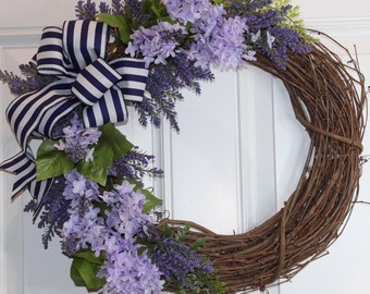 Summer Grapevine Wreath, Lilac & Lavender Wreath, Front Door Summer Wreath, Wreath for Front Door, Everyday Wreath, Purple Wreath