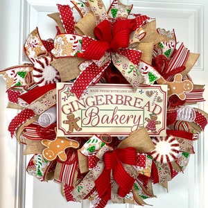 Christmas Wreath, Gingerbread Bakery, Large Christmas Wreath for front door