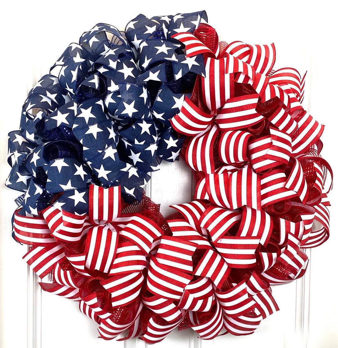 XL American Flag Wreath: Patriotic Red White and Blue Decor - Etsy