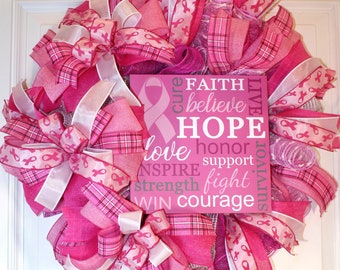 Pink Ribbon Wreath: Breast Cancer Awareness, Encouragement Gift