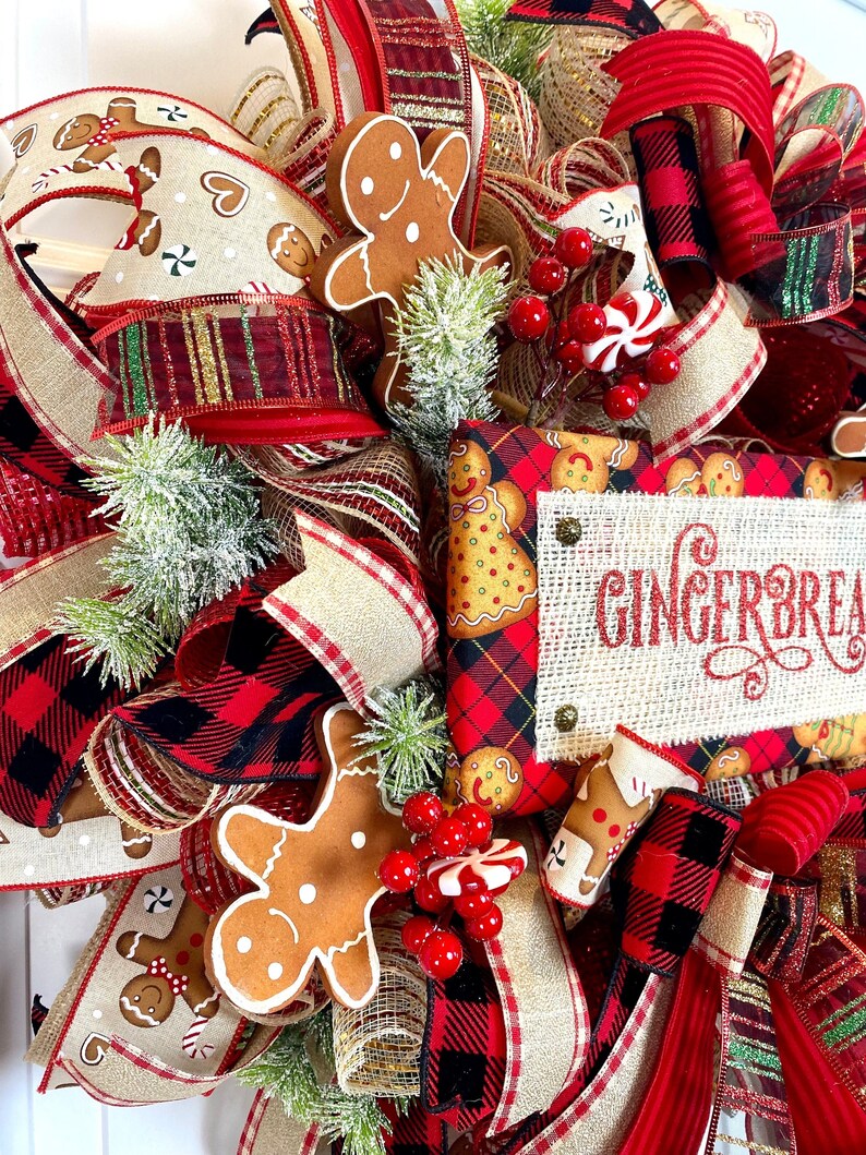 Christmas Wreath, Gingerbread, Farmhouse Winter Wreath for Front Door ...