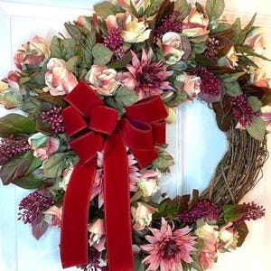 Burgundy Floral Wreath: Pink Rose & Berry Front Door Decor