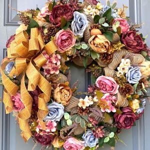 Muted Fall Peony and Hydrangea Wreath: Farmhouse Autumn Decor