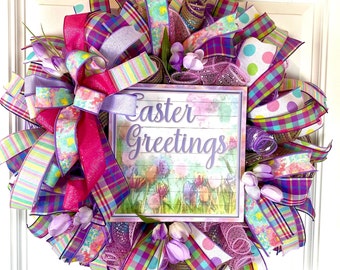 Easter Wreath, Spring Decor, Purple Easter Wreath,, Front Door Spring Wreath