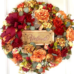 Personalized fall floral Wreath: Farmhouse Autumn Decor