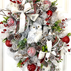 Winter Owl Wreath, Christmas Holiday, Winter Decor, Glam Winter Wreath, Winter Door Hanger, Designer Wreath, Owl Wreath, Holiday Wreath