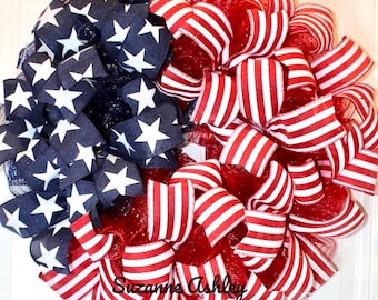 Patriotic Wreath, Summer, Fourth of July Wreath, Bestseller with options! Deluxe Red White and Blue Wreath, summer wreath, Baseball