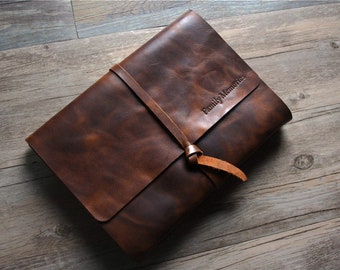 Monogrammed Leather Journal Lined Blank Paper A5, B5, A4 Personalized Large Small Size Sketchbook Bound Notebook Cover