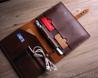 Leather Portfolio Folder for Men, Personalized Leather Organizer Women Padfolio Travel Gift, B5 Notebook Cover Vintage  Document Holder