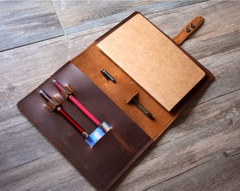 Refillable Leather Notebook Cover, A5 B5 A4 Moleskine Journal, Personalized Anniversary Gift